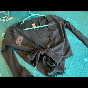 NWT GIgi C black mesh sheet wrap top size S